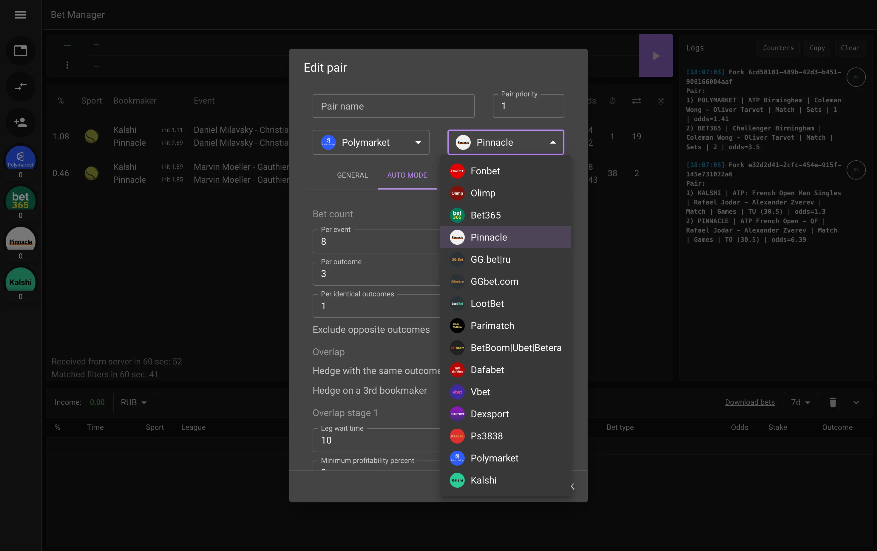 Forkify — bookmaker selection across connectors